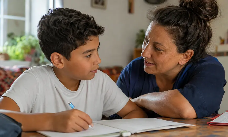 Une famille qui encourage et sécurise le parcours scolaire d'un enfant